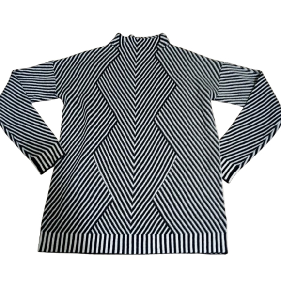 Balticborn Black and White Chevron Mock Neck Striped Sweater Small Soft Stretchy - Picture 3 of 11